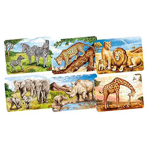 GOKI 57419 African Animals Mini Puzzle Tiere Holzpuzzles, bunt von goki