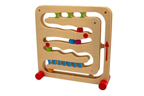 goki 53819 - Kugelbahn mit Fingerfahrstuhl, Innovatives Holzspielzeug mit motorischem Lerneffekt, 6 Kugeln, 30x30x10cm, natur, ab 2 Jahre von goki