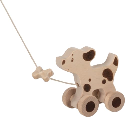 goki 54863 Ziehtier Hund aus Holz, Nachzieh-Spielzeug mit Tiermotiv, Lernspielzeug inklusive Schnur, Babyspielzeug fördert Koordination und Motorik, Made IN Europe, 15cm x 7cm x 14cm, ab 1 Jahr von goki