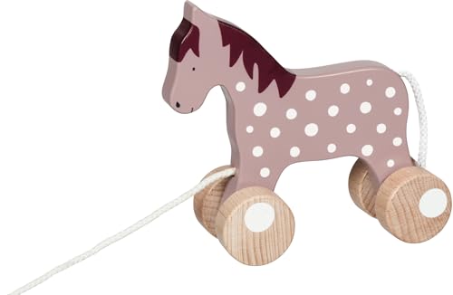 goki 54865 Ziehtier Pferd Lifestyl Malve aus Holz, Nachzieh-Spielzeug mit Tiermotiv, Lernspielzeug inklusive Schnur, Babyspielzeug fördert Koordination und Motorik, 15cm x 5cm x 15cm, ab 1 Jahr von goki