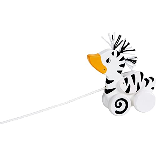 goki 54870 Ziehtier Zebra-Ente aus Holz, Nachzieh-Spielzeug mit Tiermotiv, Lernspielzeug inklusive Schnur, Babyspielzeug fördert Koordination und Motorik, 16cm x 6cm x 19cm, ab 1 Jahr von goki