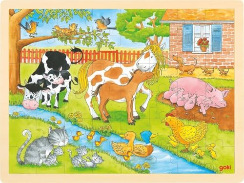 Goki 57745 Einlegepuzzle "Leben auf dem Bauernhof" aus Holz, 48-teilig von goki