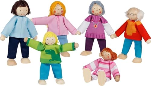 Goki Biegepuppen Moderne Familie: H= 9-11 cm, Holz und Textil, 6 Teile, per Set von goki