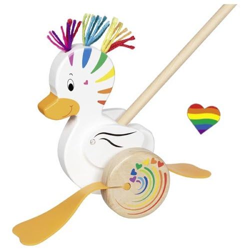 Regenbogen-Ente Holz-Schiebespielzeug, Flappende Füße, Buntes Design für Kinder von goki