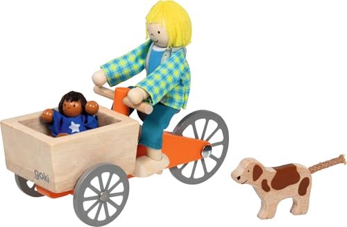 goki 51462 Lastenfahrrad mit 2 Biegepuppen und Hund aus Holz & Textil, nachhaltige Holzfiguren, Holzpuppen für Kinder, beweglich und robust, kreatives Kinderspielzeug, 4er Set, ab 3 Jahre von goki