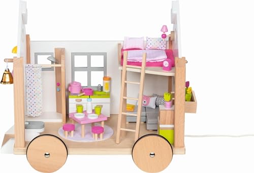 goki 51477 - Tiny House Hygge aus Holz und Textil für Mini-Puppen, Mobiles Puppenhaus im skandinavischen Stil, 38cm x 27cm x 33cm, 40er Set, ab 3 Jahre von goki