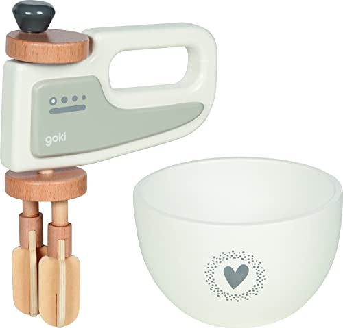 goki 51502 - Handmixer mit Rührschüssel - Zubehör für Kinderküche und Kaufladen, aus Holz von goki