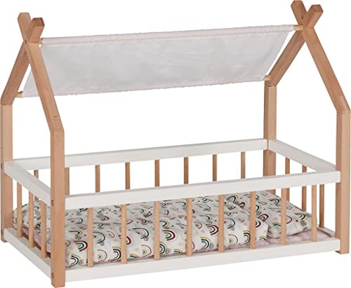 goki 51519 Puppenbett mit Giebeldach und Textil von goki