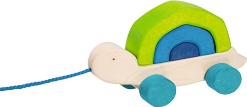 goki 54859 - Ziehtier Schildkröte Tortuga - aus hochwertigem Ahornholz - goki Evolution - Bunte Farben auf Wasserbasis - Made in Europe von goki