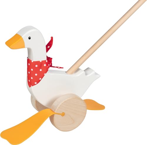 goki 54860 - Schiebetier Gans Bertha, Laufhilfe aus Holz für Kleinkinder, Weiß, Motorikspielzeug, 22cm, ab 1 Jahr von goki