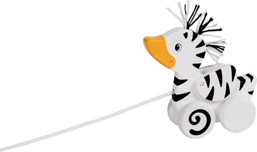 goki 54870 Ziehtier Zebra-Ente aus Holz, Nachzieh-Spielzeug mit Tiermotiv, Lernspielzeug inklusive Schnur, Babyspielzeug fördert Koordination und Motorik, 16cm x 6cm x 19cm, ab 1 Jahr von goki