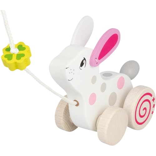 goki 54897 Ziehtier Hase aus Holz, Nachzieh-Spielzeug mit Tiermotiv, Lernspielzeug inklusive Schnur, Babyspielzeug fördert Koordination und Motorik, 15cm x 8cm x 12cm, ab 1 Jahr von goki