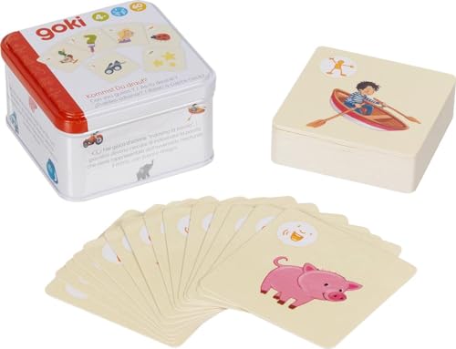 goki 56310 - Kartenspiel Kommst Du Drauf?– Kreatives Ratespiel für Kinder und Erwachsene – Pantomimisch, Akustisch und Zeichnerisch Begriffe Erraten, Pappe, 60er Set, ab 4 Jahre von goki