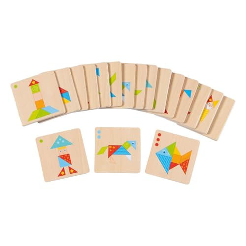 goki 56316 - Bunte Tangram Welt aus Holz, Kreatives Holzpuzzle zur Förderung von Farben, Formen und Mustern in spielender Form, 37er Set, ab 3 Jahre von goki