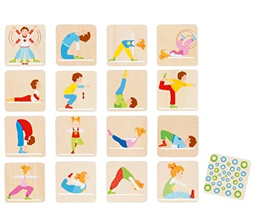 goki 56647 - Memospiel Activity Gymnastik Holz, Erinnerungsspiel Klassiker mit Sportmotiven, Paare Finden, Fördert Gedächtnis & visuelle Wahrnehmung und Koordination der Kinder, 32-er Set, ab 3 Jahr von goki