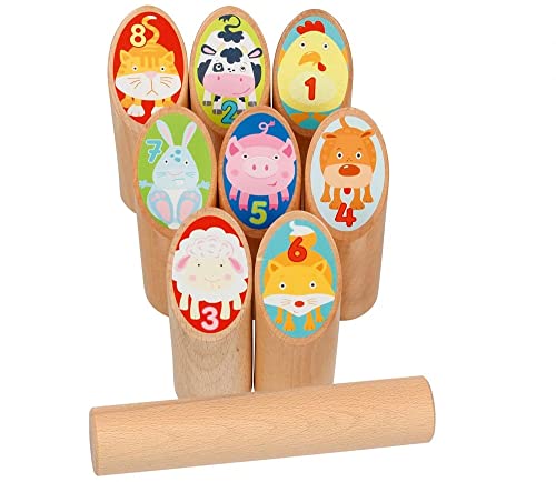 Goki 56648 Wikinger-Set mit Kubb Tiermotiv, Baumwollbeutel Tier Brettspiele, braun, Medium von goki