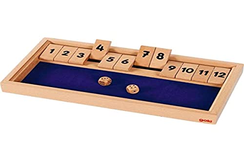 goki 56651 Würfelspiel Shut The Box 32,2 x 17,3 x 3,2 cm, Holz, 2 Würfel, Natur/blau von goki