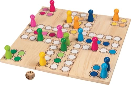 goki 56914 - Brettspiel Ludo aus Holz für 4 Spieler hochwertig verarbeitet 24 x 24 cm von goki