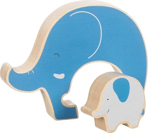 goki 57330 Aufstellpuzzle Elefant aus Holz – Lernspielzeug, Fördert Kreativität, Geschicklichkeit, Konzentration und Fantasie, 2-er Set, ab 1 Jahr, Blau und Weiß von goki