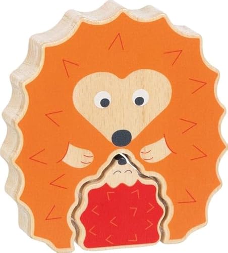 goki 57331 Aufstellpuzzle Igel aus Holz – Lernspielzeug, Fördert Kreativität, Geschicklichkeit, Konzentration und Fantasie, 2-er Set, ab 1 Jahr, Orange und Rot von goki