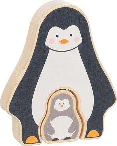 goki 57333 Aufstellpuzzle Pinguin aus Holz – Lernspielzeug, Fördert Kreativität, Geschicklichkeit, Konzentration und Fantasie, 2-er Set, ab 1 Jahr, Grau von goki