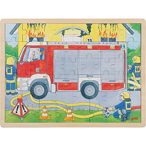 goki 57416 Puzzle aus Holz, 2-lagig, Motiv Feuerwehr, 40 x 30 x 1 cm, 59 Teile von goki