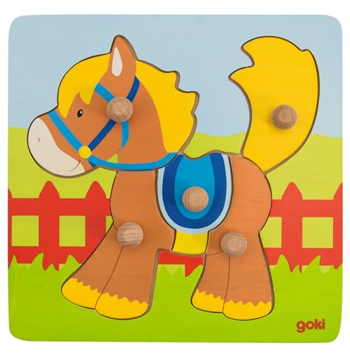 goki 57555 - Steckpuzzle Pferd aus Holz - 5 Teile von goki