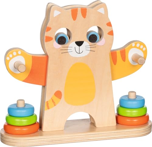 goki 58344 Balancierwaage Kater Carlo aus Holz, Kinderwaage mit Katzenmotiv und 6 bunten, ideal zum verstehen von Gewicht und Gleichgewicht, 20cm x 8cm x 23cm, 7er Set, ab 2 Jahre von goki