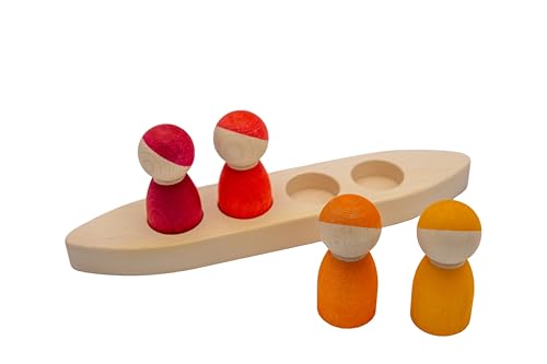 goki 58469 Evolution-Figuren im Boot, Hornholz-Spielset für kreative Entdeckungsreisen, Made IN Europe, Spiel und Spaß, 5er Set, ab 2 Jahre, Rot & Orange von goki