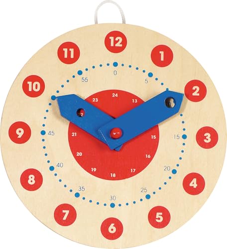 Goki 58980 Lernuhr Holz, Pädagogische Uhr für Kinder zum Lernen der analogen Uhrzeit inklusive Stunden, Minuten, Sekunden, Lernspielzeug für Vorschüler, 18cm Durchmesser, ab 5 Jahr, Bunt, Petite von goki