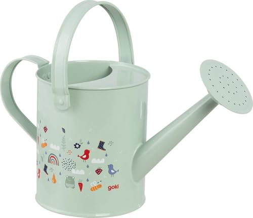 goki 63865 - Gießkanne Frühling aus Metall für Kinder – Farbenfrohes Gartenwerkzeug für kleine Gärtner – Niedliche Motive – Robustes und langlebiges Gartenspielzeug, 30x12x22cm, ab 3 Jahre von goki