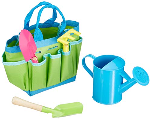 goki 63892 Gartenwerkzeug mit Tasche: L= 15,2 - 21,5 cm, Material: Holz, Textil und Metall, 5 Teile per Set: L= 15,2 - 21,5 cm, Kunststoff, Metall, 5 Teile, per Set von goki