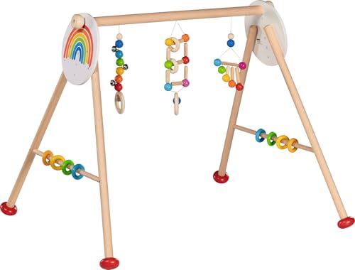 goki 65351 Baby-Fit Spielebogen Regenbogen I aus Holz, Greif- und Spieltrainer, 6 Fach höhenverstellbar, Bunte Kugeln und Ringe zur Anregung der Sinne, Made IN Germany, 70 x 58 x 54cm, ab Geburt von goki