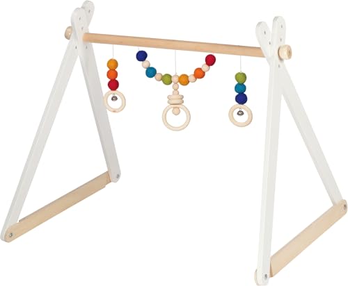 goki 65357 Baby-Fit Spielebogen Regenbogen aus Holz & Wollfilz, Greif- und Spieltrainer, 4 Fach höhenverstellbar, Bunte Kugeln & Ringe zur Sinnesanregung, Made IN Germany, 60 x 55 x 57cm, ab Geburt von goki