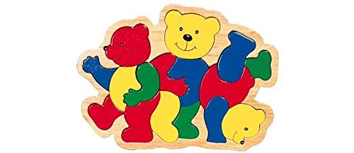 Goki HP003 Einlegepuzzle 3 Bären aus Holz, Bunte Holzpuzzle, Lernspielzeug und Kinderpuzzle, fördert Fantasie und Motorik der Kinder, 26cm x 19cm, 16er Set, ab 2 Jahre von goki