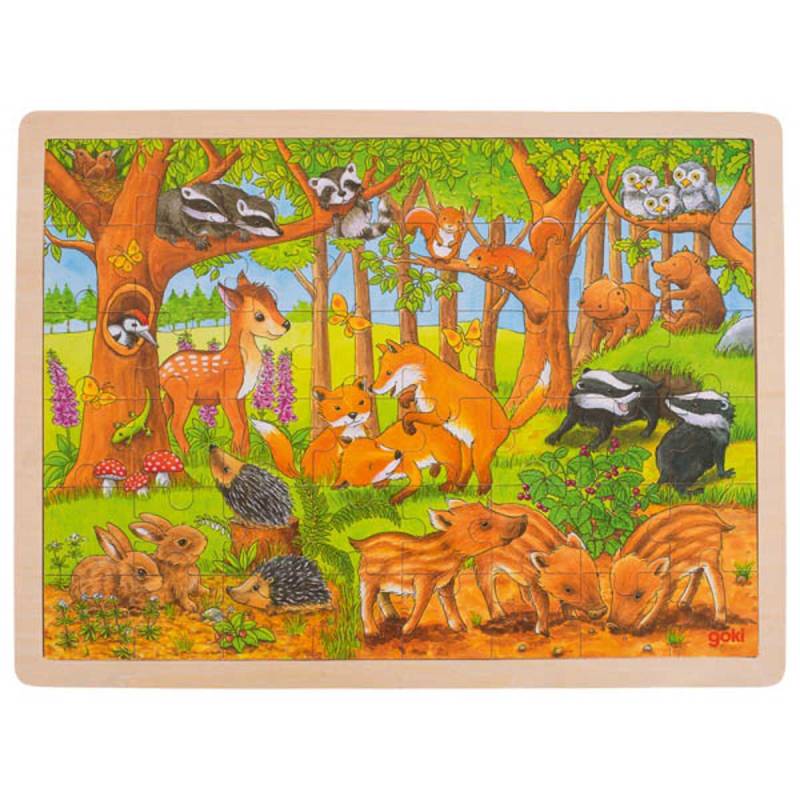 goki - Rahmenpuzzle Holz "Tierkinder im Wald ", 48 Teile von goki