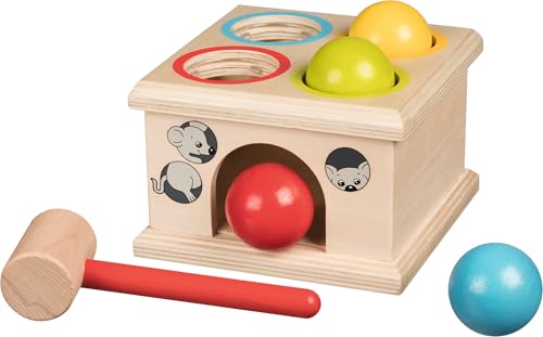 goki WM914 - Klopfspiel Fang die Maus Fidu aus Holz, Motorikspielzeug für Kinder, Holzspielzeug mit 4 Kugeln und Hammer, Pädagogisches Lernspiel zur Förderung der Feinmotorik, 6-er Set, ab 1 Jahr von goki