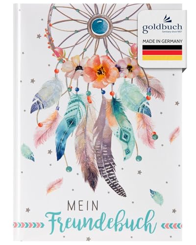 goldbuch 43 205 Freundebuch Traumfänger DIN A5, zum Ausfüllen, Erinnerungsbuch an Freunde, Notizbuch mit 84 illustrierte Seiten, Einband mit Kunstdruck, Weiß von goldbuch