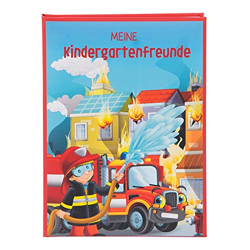 goldbuch 43101 Kita Freundebuch Feuerwehrfreunde, Buch DIN A5, Freundschaftsbuch zum Ausfüllen, Erinnerungsbuch an Freunde, mit 84 illustrierte Seiten, Einband mit Kunstdruck, ca. 15 x 21 x 1,5 cm, M von goldbuch