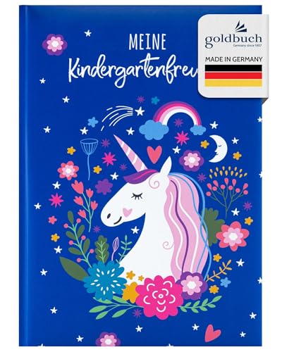 goldbuch 43268 - Kita Freundebuch Einhornglück, DIN A5, zum Ausfüllen, Erinnerungsbuch an Freunde, Notizbuch mit 84 illustrierte Seiten, Einband mit Kunstdruck, ca. 15 x 21 x 1,5 cm von goldbuch