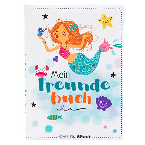 goldbuch 43582 Freundebuch Fräulein Meer DIN A5, Freundschaftsbuch Motiv Meerjungfrau, Erinnerungsbuch an Freunde, Notizbuch mit 84 illustrierte Seiten, Einband mit Kunstdruck, ca. 15 x 21 x 1,5 cm von goldbuch