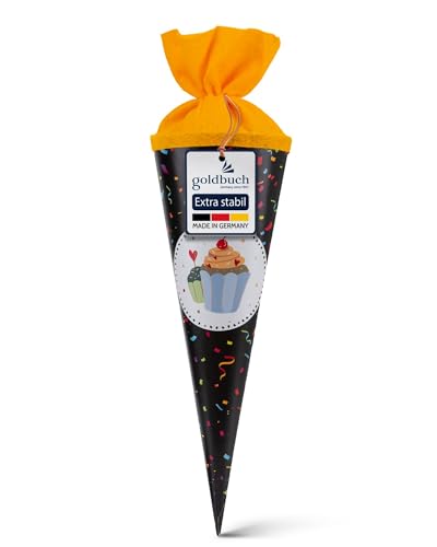 goldbuch 93 214 Party Schultüte mit Konfetti als Motiv, Länge 35 cm, Durchmesser 11,5 cm, Zuckertüte für Jungen und Mädchen, Geschenktüte aus Lackkarton mit Filzverschluss, Schwarz von goldbuch