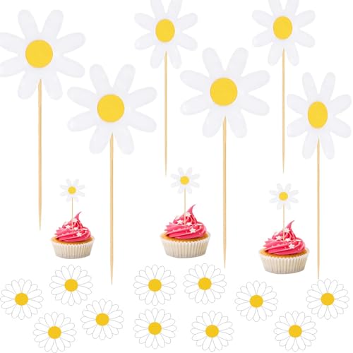 gotyou 50 Stücke Blumen Pappbecher Kuchendeko,Gänseblümchen Kuchen Deko,Tortendeko Gänseblümchen für Kinder Ein Jahr alt Geburtstag Baby Dusche Hochzeitstorte Deko Topper Gänseblümchen von gotyou