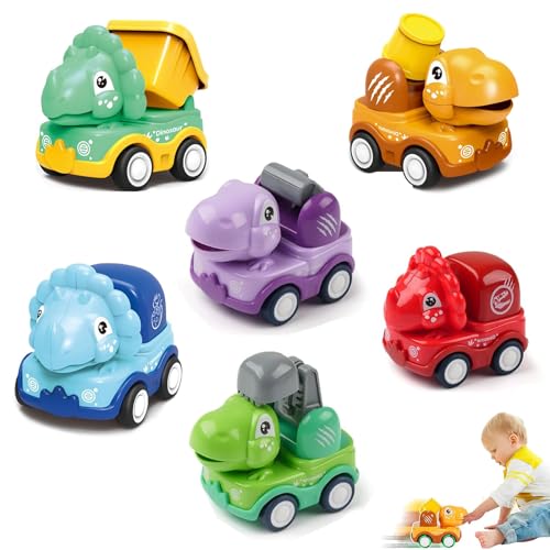 gotyou 6 Stück Baby Auto Spielzeug ab 1 Jahre, Dinosaurier Spielzeug Auto, Baby Aufziehauto, Baby Dinosaurier Aufziehauto, Aufziehauto Spielzeug, Kinderspielzeug Geschenk ab 1 2 3 Jahre von gotyou