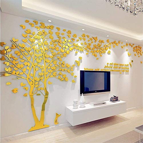 Wandtattoo Baum 3D DIY Wall Stickers Wandaufkleber Wandtattoo Wohnzimmer Schlafzimmer Family Wandsticker für Treppen Halle (Gold Links,M-250 * 130cm) von guangmu