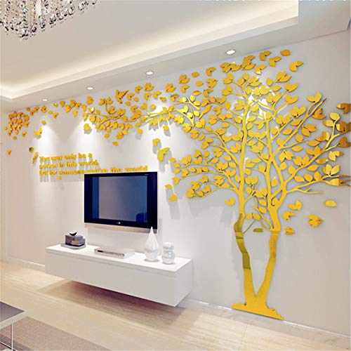 Wandtattoo Baum 3D DIY Wall Stickers Wandaufkleber Wandtattoo Wohnzimmer Schlafzimmer Family Wandsticker für Treppen Halle (Gold Rechts,L-300 * 150cm) von guangmu