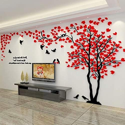 Wandtattoo Baum 3D DIY Wall Stickers Wandaufkleber Wandtattoo Wohnzimmer Schlafzimmer Family Wandsticker für Treppen Halle (Rot Rechts,M-250 * 130cm) von guangmu