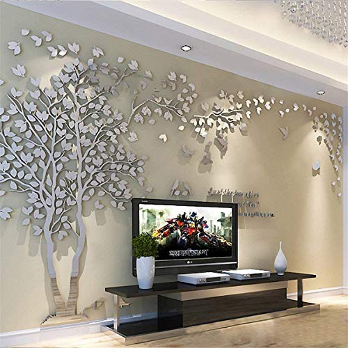 Wandtattoo Baum 3D DIY Wall Stickers Wandaufkleber Wandtattoo Wohnzimmer Schlafzimmer Family Wandsticker für Treppen Halle (Silber Links,M-250 * 130cm) von guangmu