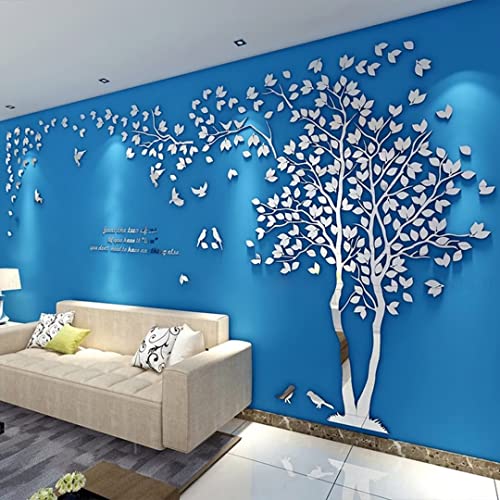 Wandtattoo Baum 3D DIY Wall Stickers Wandaufkleber Wandtattoo Wohnzimmer Schlafzimmer Family Wandsticker für Treppen Halle (Silber Rechts,L-300 * 150cm) von guangmu