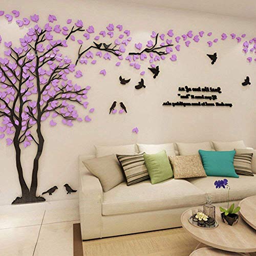 Wandtattoo Baum 3D DIY Wall Stickers Wandaufkleber Wandtattoo Wohnzimmer Schlafzimmer Family Wandsticker für Treppen Halle (Violett Links,M-250 * 130cm) von guangmu